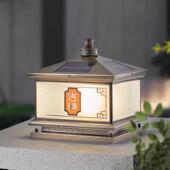 新中式 全铜太阳能柱头灯户外防水庭院别墅大门两侧柱子灯围墙住灯