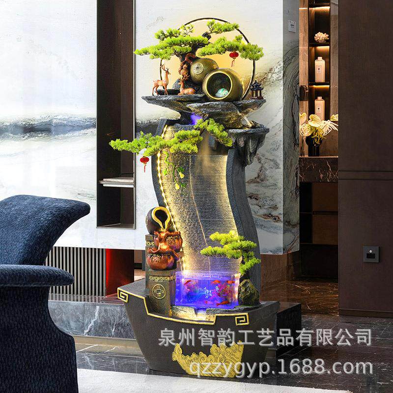 假山水摆件招阳台庭院装饰景观厅客茶室酒VNG吧风水财流鱼池孔雀