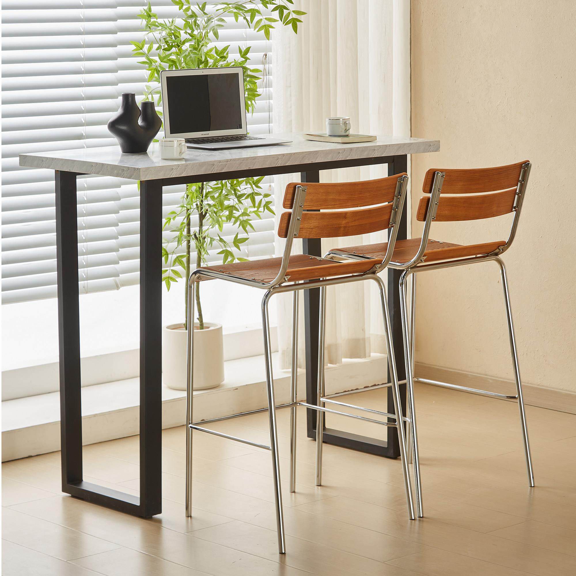 北欧家用靠背吧台凳现代简约小户型咖啡厅铁艺吧台椅高脚凳高椅子