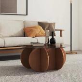 轻奢玻璃茶几简约小户型现客厅圆形实木家沙用创意设计发PY APCJ