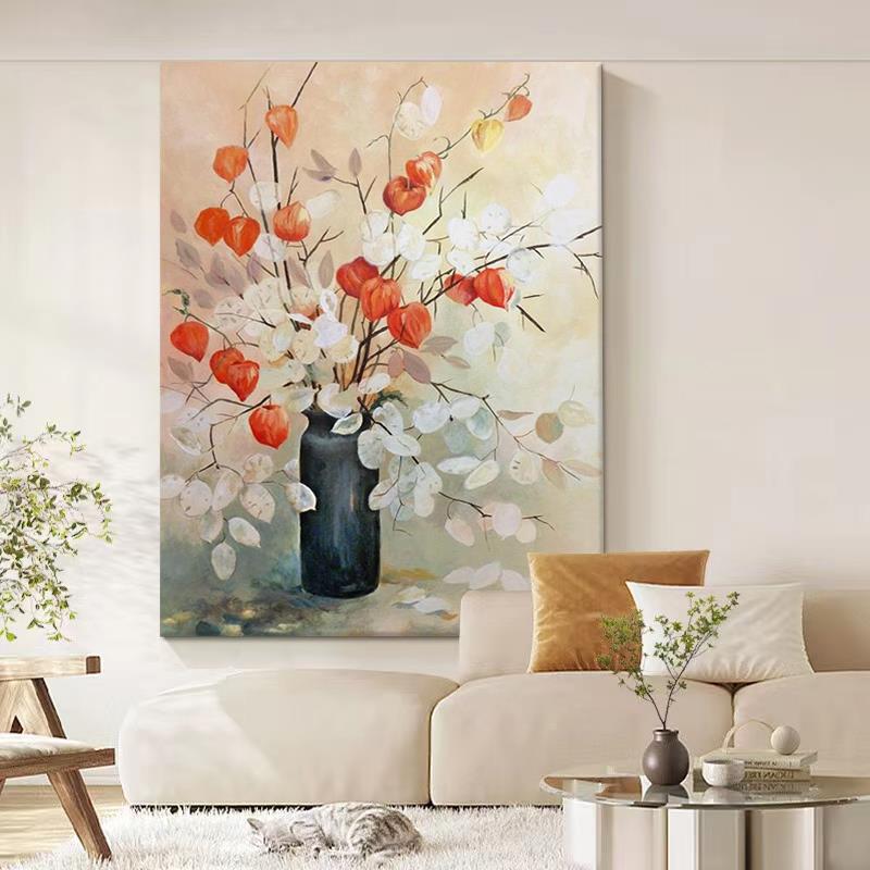 网红客厅大理芬抽象油画村肌装饰画丙烯花卉挂画关纯玄级手画绘壁图片
