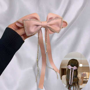 蝴蝶结发夹头饰花边水钻飘带流苏抓夹后脑勺钢夹少女发饰弹簧发夹