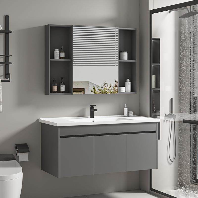 不锈钢烤漆落地浴室柜组合轻奢卫生间洗漱台洗脸洗手池陶瓷一体盆