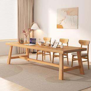 全实木办公长大板桌长会议电脑纯原木书桌简约客厅长方形学习桌