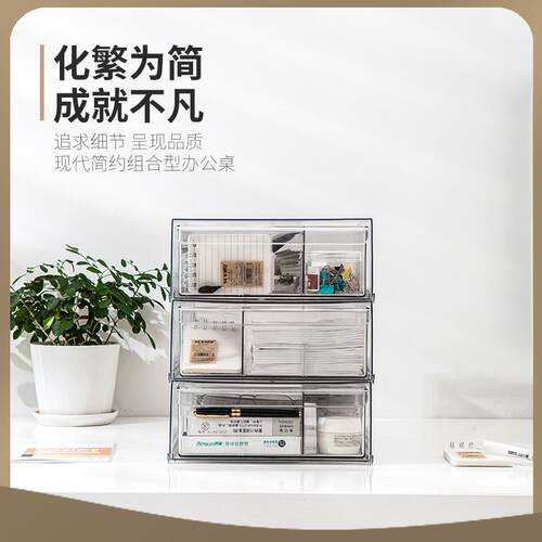 抽屉式桌面收纳盒塑料亚克力透明方形文件分格收纳多层带盖可叠加