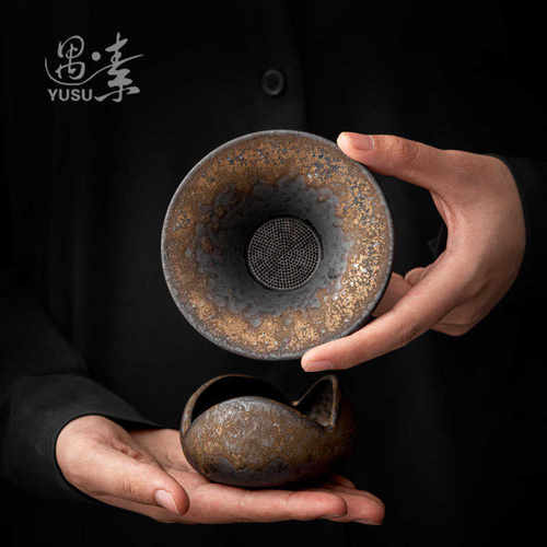 遇素 百孔陶瓷茶漏茶滤功夫茶具分茶过滤器创意漏斗 茶渣过滤网架