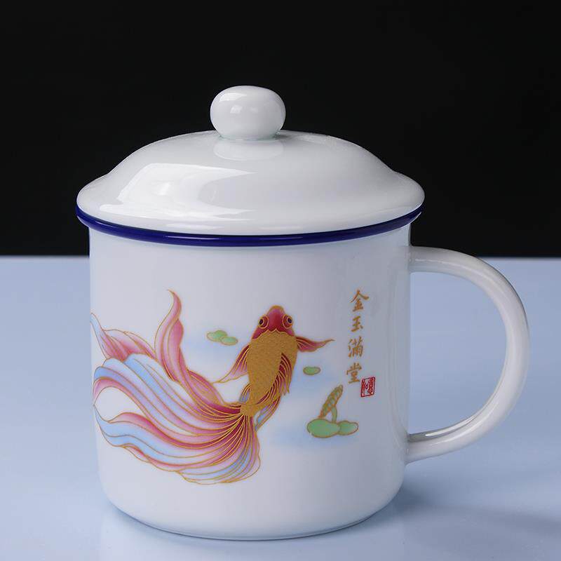 陶瓷马克杯大号带盖子茶杯水杯家用办公室怀旧个性复古瓷杯茶缸定