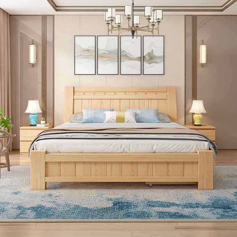 全实木床现代简约主卧1米8双人床1.5m单人床出租屋经济型实木床架