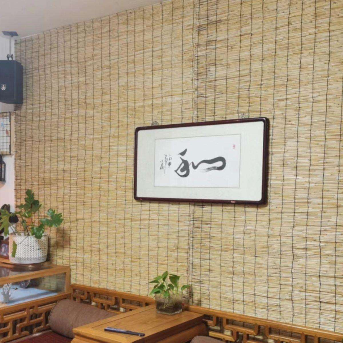 美化半截风格内超大阳台田园容量芦苇帘遮阳窗帘电动手工编织