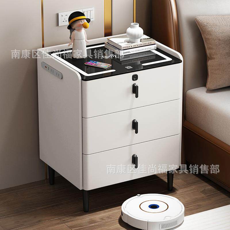 智能实木床头柜现代简约轻奢高级咸皮面三抽装柜多功能带音响无线