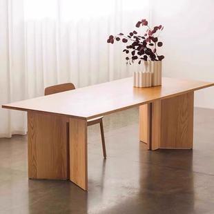 极简长条实木办公桌创意设计师工作台原木大板会议桌简约现代餐桌