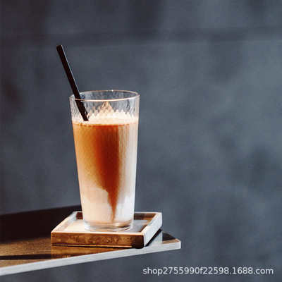 蜂巢纹冰咖啡杯拿铁咖啡杯拉花咖啡杯ins玻璃杯裂纹冰咖啡杯280ml