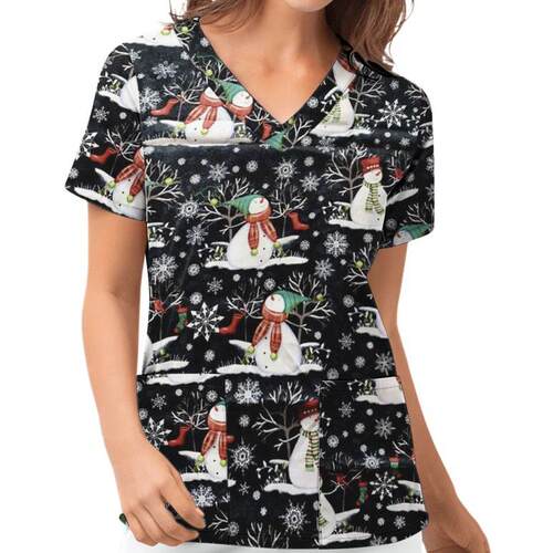 Printed nurse uniform women's collar pocket short