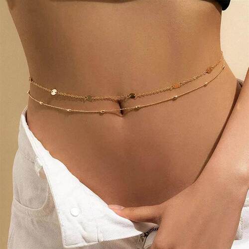 Sexy Vintage Aesthetic Belly Chain Thin Beads Link Body Chai