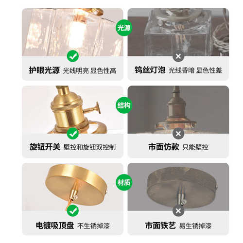 吊灯轻奢餐厅中古创意玻璃卧室床头小吊灯日式复古餐桌灯具高级感