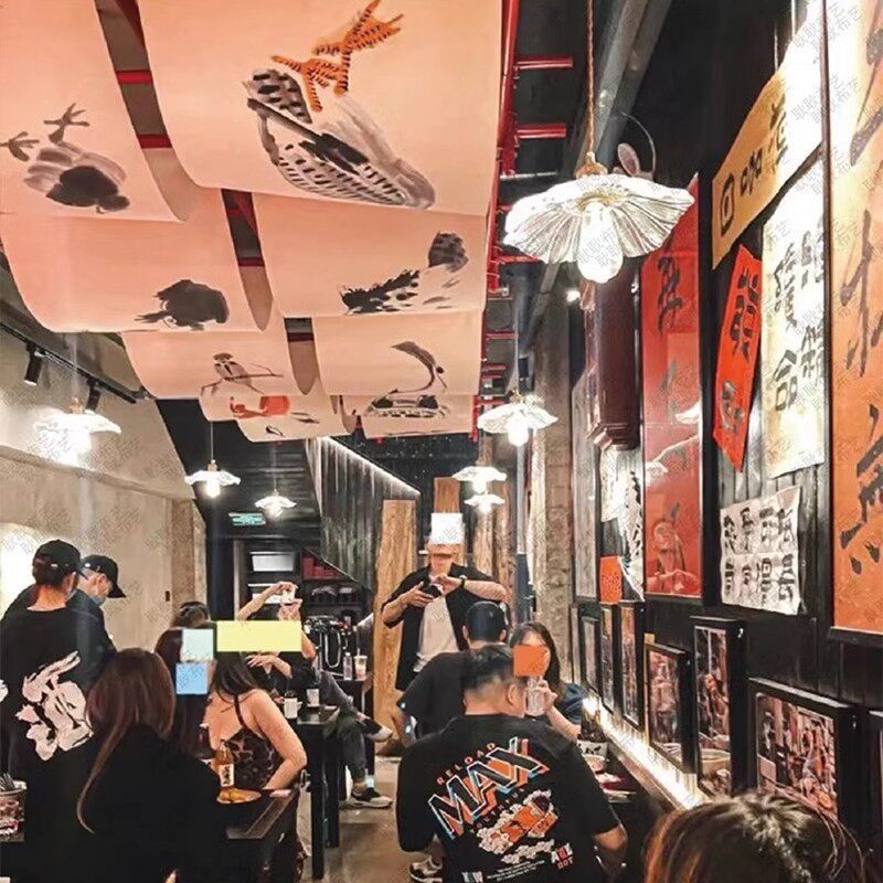 书法文化吊顶挂小布破店火锅店酒NYT馆市集天氛装饰幕室内天花板