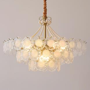 法式客厅吊灯水晶复古简约浪漫餐厅奶油风主卧室灯具轻奢贝壳珍珠