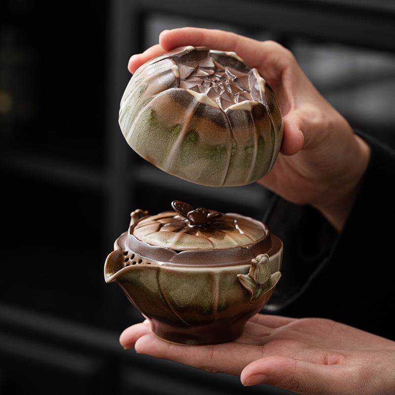 窑变防烫快客杯一壶一杯个人专用旅行茶具套装便携式户外泡茶装备