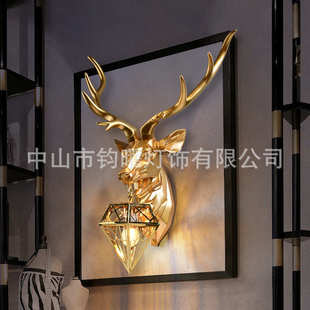 饰品 创意鹿头墙壁灯装 招财鹿头壁灯北欧式 客厅电视背景墙床头个性