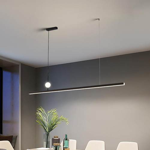 现代长简约吊灯字型餐厅吧灯设计师一极简个性黑台白色条铝材310