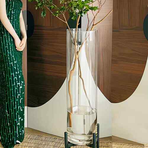 高款玻璃花瓶客厅摆件落地大花瓶40cm50厘米6080公分高特大号高筒