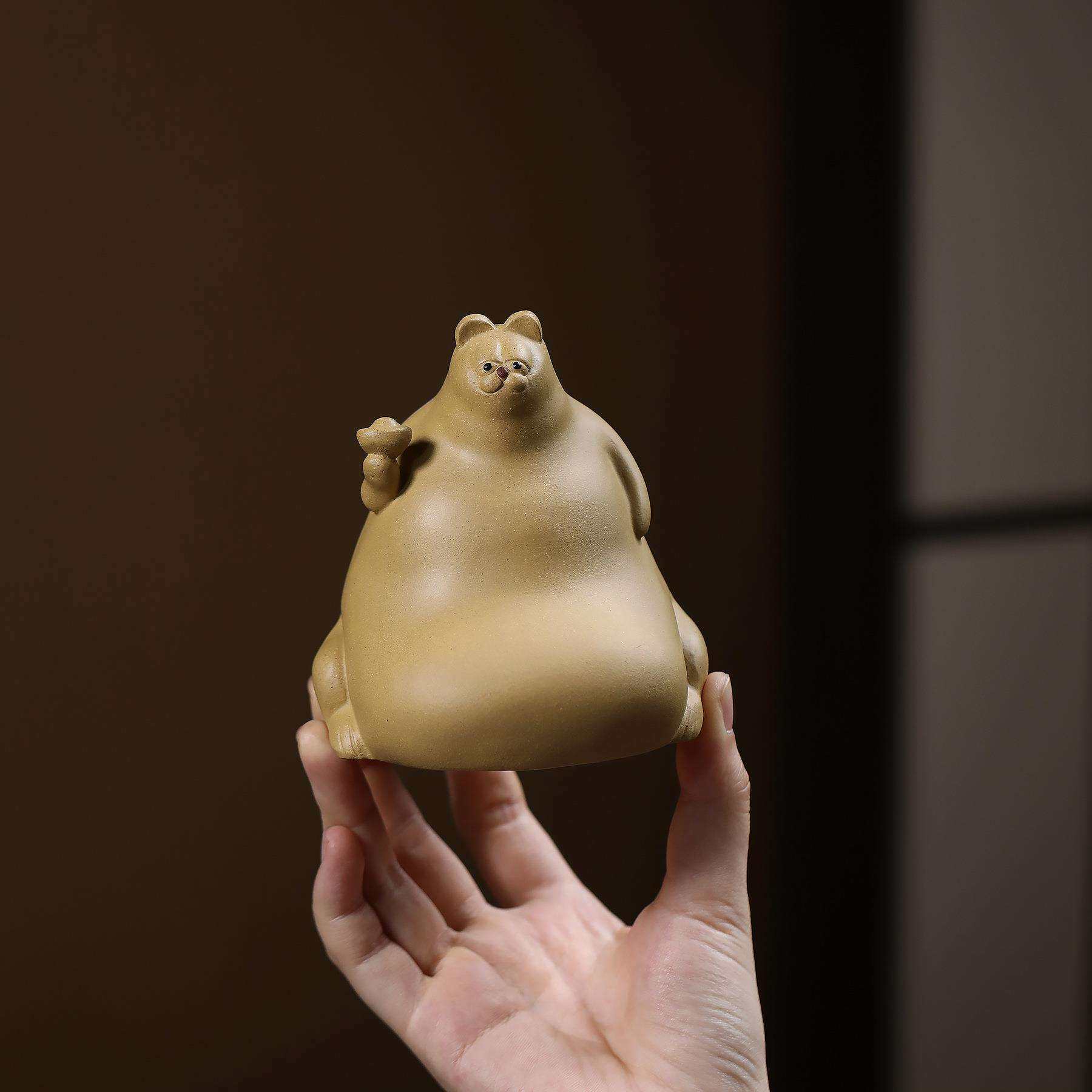 宜兴紫砂手工茶宠茶桌加菲猫配件茶可养茶宠摆件家居陶瓷雕塑