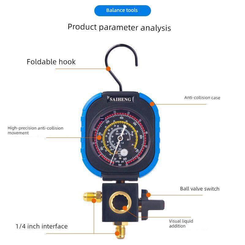 加氟表R22R134aR410高压低压硅油表空调加液单表球阀冷媒工具
