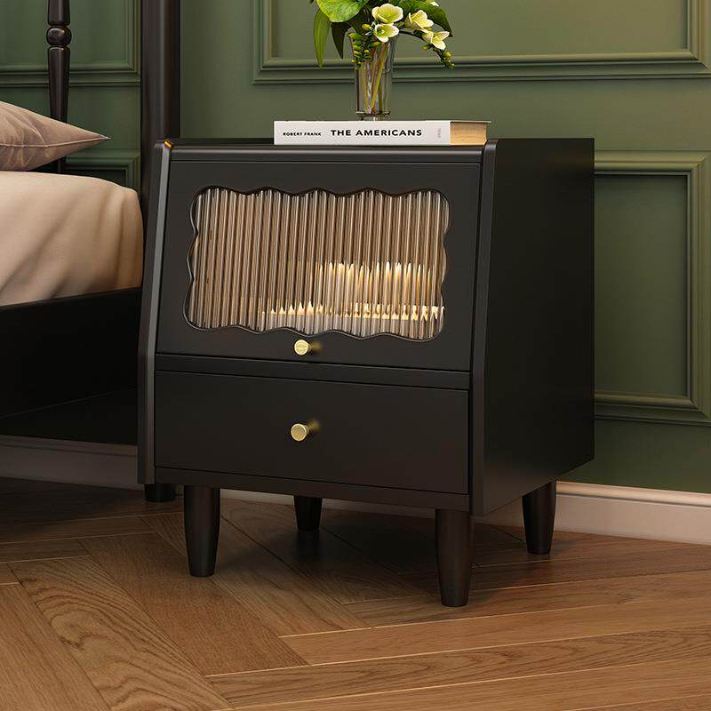 日式风实木床头柜卧室小户型储物柜简易藤编床边柜家用窄柜小尺寸