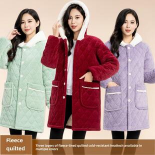 围裙女大人工作服男外套 加绒加厚长袖 冬季 三层夹棉保暖罩衣女新款