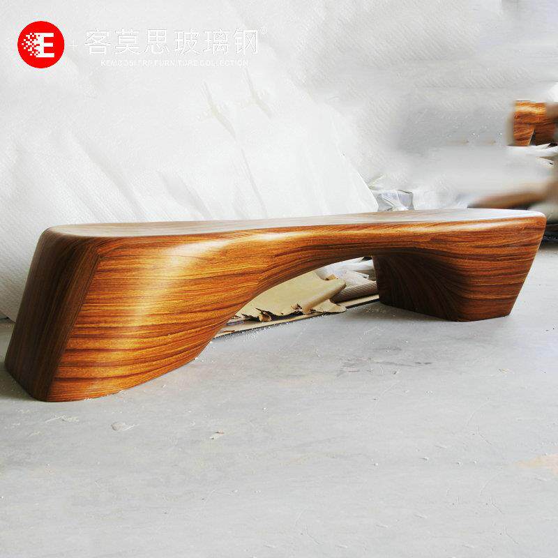 玻璃钢休闲椅个性木纹户外 公共场所休息长凳 商场美陈异形座椅