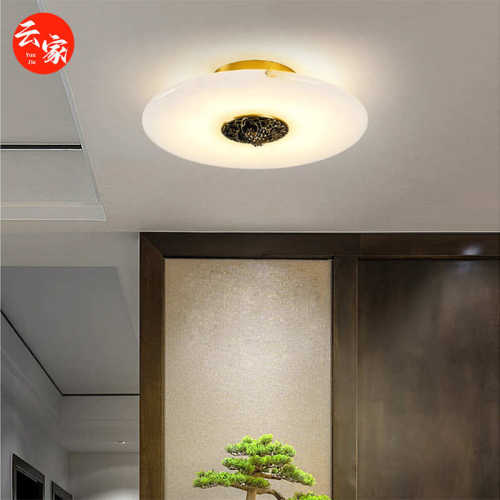 走廊全铜玄关阳台简约灯具新吸顶灯过道led圆形个性玉石中山中式