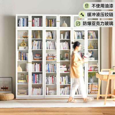 YDD玻璃门书柜钢制防尘书架亚克力铁艺置物柜家用客厅展示储物柜