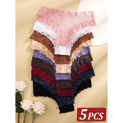 5Pcs/set Women Cotton Panties Floral Lace Intimate Underwear