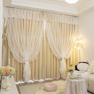 浪漫双层带纱 法式 女孩房间卧室专用窗帘遮光2025新款 飘窗挂钩式