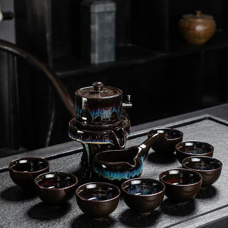 正品简约半全懒自动人瓷家用功夫茶具套装陶创紫砂茶杯中式意石磨