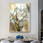 纯手绘牡丹花卉油画新中式 饰画现代玄关过道挂画壁画 大幅客厅装