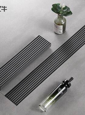 枪灰色长方形防臭地漏线条盖板大排量长地漏卫生间304不锈钢地漏