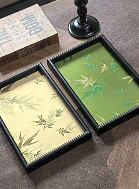 中式竹叶光影托盘客厅桌面杂物收纳木质置物盘复古高级感文玩茶盘