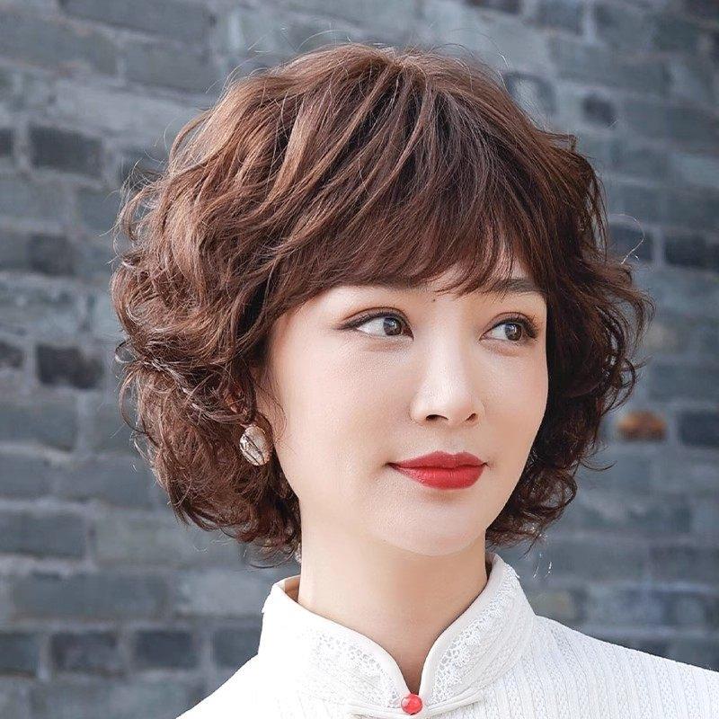 假发真发全真人发中老年女士妈妈款短卷发气质整顶假发头套自然