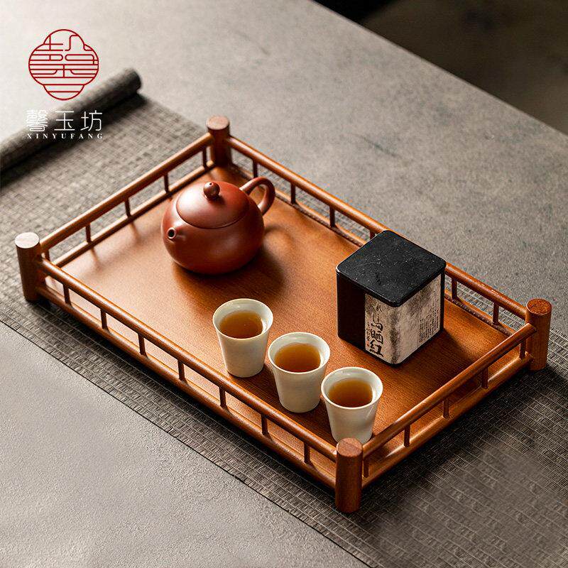 中茶点盘高档茶具收式纳架竹制托盘复23-220古置架物方形茶盘干泡