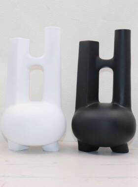 现代简约样板房极简黑白花器软装摆件客厅餐桌建筑创意花瓶装饰品