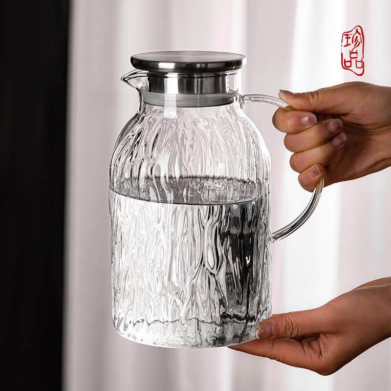 家用冷水杯玻璃耐高温冷水壶夏季大容量冰川图案冷水壶领带壶茶壶