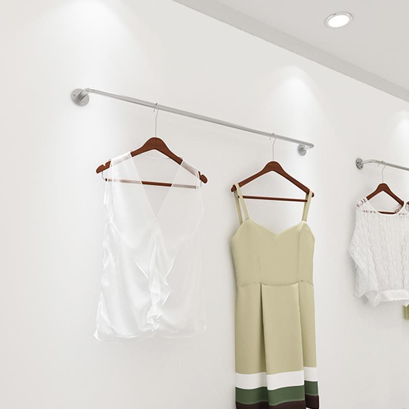 服装店不锈钢衣架展示架上墙实心挂衣杆货架顶装挂衣架简约承重高