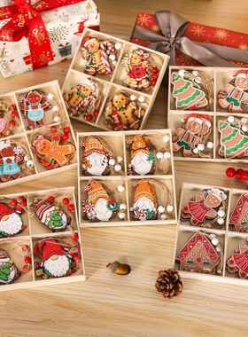 圣诞节装饰品四宫格12PCS木质姜饼人情侣公仔挂件 圣诞树挂饰