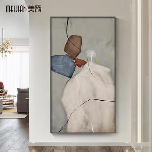 网红黑现白灰入道玄户关饰画竖版 画抽象正对门挂 代轻奢走廊过壁装