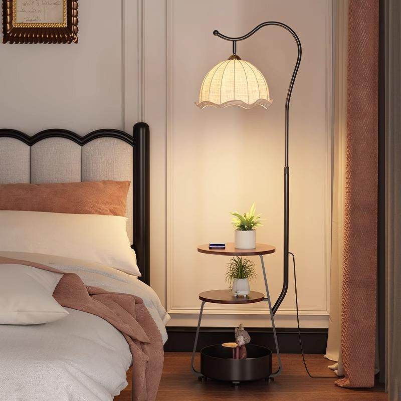 中古风落地灯客厅沙发旁法式复古一体置物氛围灯具卧室床头柜台灯