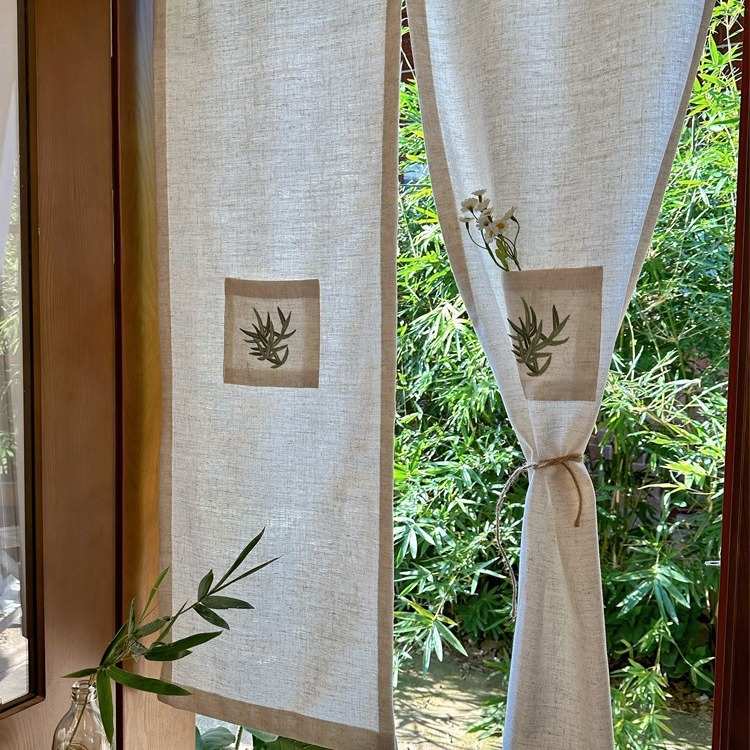 侘寂风亚麻棉麻分片式美式田园风贴布绣花门帘中古风竹韵隔 断帘