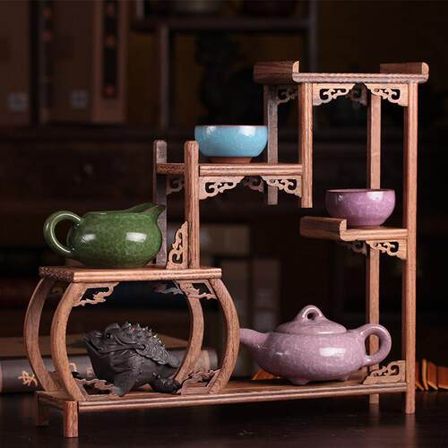 小博古架实木质多宝格阁奇石头底座紫砂壶茶壶架鸡翅木托 托展示