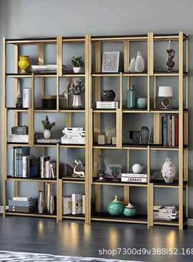 轻奢现代不钢落地架展示书柜金色置物属架实木简锈约装饰MVH金博