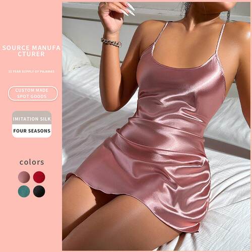 Cross Back Strap Sleeveless Sleepwear Dress Women Nightgown